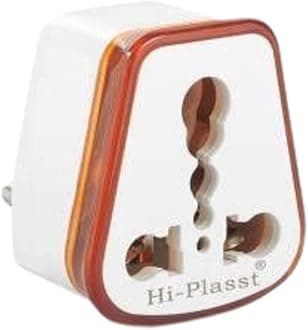 HI PLASST PINS N PLUGS HI-PLASST (1pc) Hard PVC 5 to 15 Ampere Converter Socket for Big Size 16 Ampere Plug Top with Universal Sockets for International Pins (Orange) (1)
