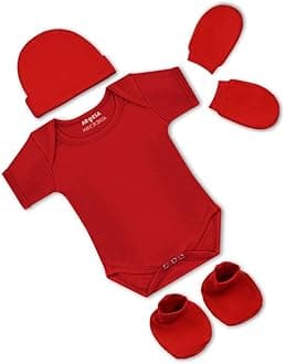 ARVESA New Born Baby Clothes Set 0-3 months Pack of 4 Rompers Upto 12 Months Baby Dress for Born 0-3 Months with Rompers, Caps Mittens and Booties For New Born Baby