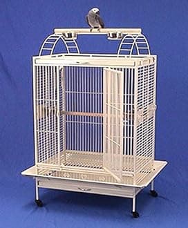 X Large Double Ladders Open PlayTop Wrought Iron Bird Parrot Cage, 36"x26"x68"H, Egg Shell White