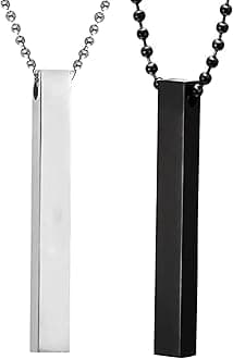 Fashion Frill Men's Jewellery 3D Cuboid Vertical Bar/Stick Stainless Steel Black Silver Locket Pendant Necklace Chain For Boys and Men Unisex Birthday Gift Anniversary Love Gift Silver Chain Necklace