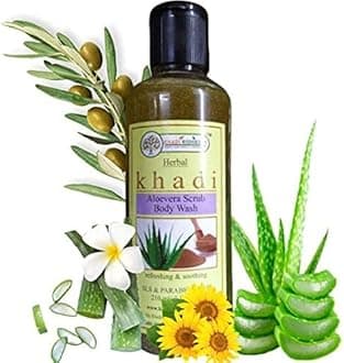 KHADI RISHIKESH HERBAL Aloevera Body Wash/Cleanser For Women/Men-210ML- Exfoliating & Moisturizing-Skin Cleanser,Paraben Free-Strech Marks,Made in India-With Bath Loffah Sponge Free