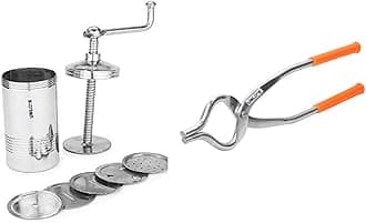 UNLOCK™ Chakli Maker/Idiyappam Press/Murukku Machine/Sev Machine with 6 Jali & Premium Quality Unbreakable Stainless Steel Goti Sandsi | Sansi | Pakkad | Pincer | Chimta | Tongs for Kitchen
