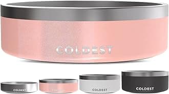 Coldest Dog Bowl, Anti Rust Metal & Non Slip Dog Bowls Large, Spill Proof Heavy Duty 3 Layers Insulated Dog Bowl, Food & Water Bowl for Dogs, Cats, Dishwasher Safe (42 oz, Forever Pink Glitter)