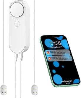 WiFi Water Leakage Detector with Dual Probe, Smart Water Sensor Alarms, Separated 2M Dual Detection Line, Left and Right Dual Alarms, Remote App Monitoring, Dual Alerts, AAA Battery Operated
