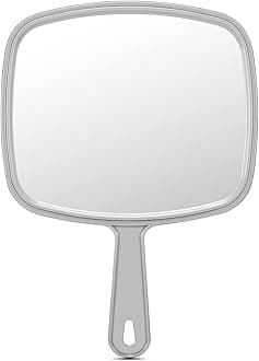 Extra Large Hand Mirror, Salon Barber Hairdressing Handheld Mirror with Handle (Square Grey 9" x 12.4")