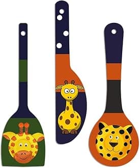 Artvibes Cute Animals Wooden Wall Hanger for Home | Office | Living Room | Gift | Modern Decoration Items | Kitchen Wall Decor | Home Decor Hanging Items (WH_5011NN), Set of 3