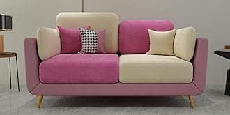 Velvet Contemperory Sofa Couch with Cushion Chaise Lounge Sectional Perfect for Living Room & Bedroom Guests Home & Office (2 Seater Pink & Beige)