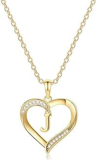 Heart Initial Necklaces for Women, 14K Gold Plated Cubic Zirconia Heart Pendant Necklace, Dainty Initial Charm Necklace Letter A to Z Jewelry for Women Girls