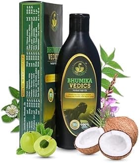 Bhumik'a Vedic's Herbal Hair Oil For Men & Women | Promotes Hair Growth & Reduces Hair Fall | With Indigofera,Aloe vera,Neem, Amla, Bhringraj and Coconut Oil 200 ml