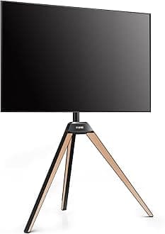 DESIGN Tripod TV Stand for TV 32 37 43 50 55 65 Inch Floor TV Stand Made of Solid Wood Height/Angle Adjustable VESA 100 * 100-400 * 400mm Picasso Series (Nature)