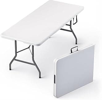 6 Feet Foldable Table with Built in Handle & Steel Legs | Heavy Duty Portable | Perfect for Party, Dining, Wedding, Events, Picnic Indoor, Outdoor, Camping, Utility, Folding