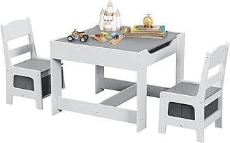Costzon Kids Table and Chair Set, 3 in 1 Wooden Activity Table with Storage Drawer, Detachable Tabletop for Children Drawing Reading Art Craft, Playroom, Nursery, Toddler Table and Chair Set, Gray
