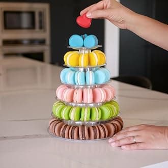 French Macarons – 84 Assorted Flavors with 6-tier tower – Handcrafted Cookies with Authentic Parisian Recipe – Gluten-Free Macaroons – Gourmet Snack or Dessert Treat – Fresh Baked Upon Order