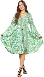 KE KANHA EXPORTS Dress for Woman - Short Dress & Long Dress Latest Stylish Unique Border Design and Tassel Stretchable with Adjustable Drawstring fit and Flare Dress Beach wear