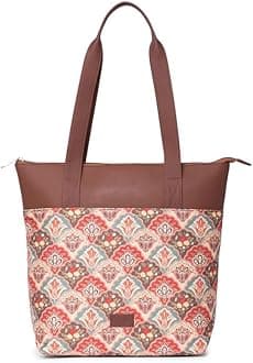 ZOUK Printed Women's Jute Handcrafted Vegan Leather Everyday Tote