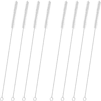 GFDesign Drinking Straw Cleaning Brushes Set 15" Extra Long 10mm Extra Wide Pipe Tube Cleaner Nylon Bristles Stainless Steel Handle - 15" x 3/8" (10mm) - Set of 8