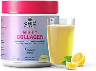 Chicnutrix Marine Collagen Supplements Powder for Women & Men | 8000mg Japanese Marine Collagen Peptides, Vitamin C & AstaReal Astaxanthin | Zero Sugar, Fast Absorption & No Fishy Aftertaste | Lemonade Flavour