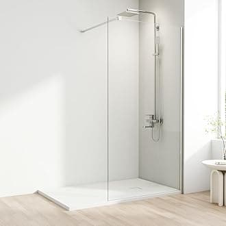 AQUARA Shower Screen, 1000 x 1900mm Chrome Finish Frameless Shower Screen with Support Bar – Reversible Left and Right. 8mm Easy to Clean Toughened Glass