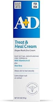 Zinc Oxide Diaper Rash Treatment Cream, Dimethicone 1%, Zinc Oxide 10%, Easy Spreading Baby Rash Cream, 4 Ounce Tube (Packaging May Vary)