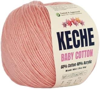 Keche Cotton Yarn, 60% Cotton 40% Acrylic Yarn, Soft Cotton Yarn for Crochet and Knitting, Amigurumi Yarn 1 Skein/Ball 1.76 Oz (50g) / 180 Yrds (165m) - Skin Color