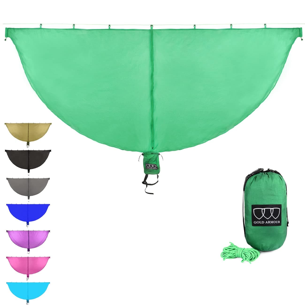 Gold Armour Hammock Bug Net, Mosquito Net Bugs - Premium Mesh Netting, Guardian of No See Um and Insects - Perfect Equipment Gear Accessories for Your Double Hammocks and Single Hammock (Green)