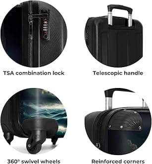 Children's Luggage Kids Suitcase for Boys - Personalised Lightweight Cabin Suitcase on Wheels - Pirate Ship Dark Clouds - 55x40x20cm - Hard Shell Trolley - 20" - 10kg