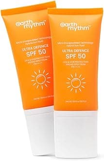 Earth Rhythm Ultra Defence Hybrid Sunscreen SPF 50 for Oily, Sensitive, Acne Prone or Dry Skin| PA++++, Non Sticky/Non Greasy, Leaves No White Cast | Men & Women - Pack of 2 (50ml Each)