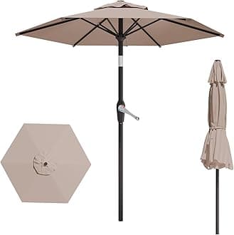 AreShark 7.5FT Patio Umbrella Table Market Umbrella w/Tilt and Crank Heavy-Duty Round Outdoor Umbrellas for Garden, Deck, Backyard, Pool and Beach, Khaki