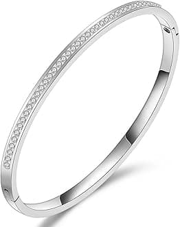 18K Gold Plated Stainless Steel Openable Crystal Bracelet | Latest Stylish Cuff Bangle | Love Friendship Couples Gifts for Women Girls Mother Sister Wife Girlfriend