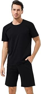Chalier CozyMens Modal Pyjamas Sets Short Sleeve T-Shirts Tops Bottoms Casual Comfortable Nightwear Summer Loungewear for Men Soft Sleepwear Pjs Sets with Pockets L XL