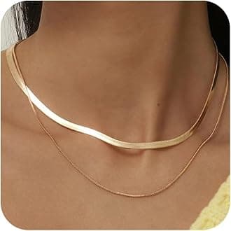 Freekiss Gold Herringbone Necklace for Women,Dainty Gold Necklace,14k Gold Plated Flat Snake Gold Chain Choker Necklaces,Gold Layered Necklaces,Gold Jewelry Gift for Women