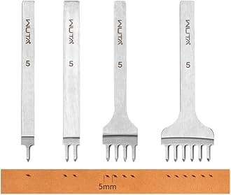 WUTA 2nd Generation Leather Hole Punch Tool Silver Pricking Iron Hole Punche Prong Tooth Lacing Diamond Stitching Chisel Set for DIY Leather Craft Kits (5mm 1/2/4/6)