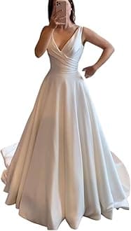 Miao Duo Womens White Modest Sleeveless Wedding Dress Plus Size Wedding Dress Satin Bridal Gown White 26W