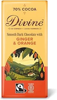 Divine 70% Cocoa Dark Chocolate with Ginger & Orange 90g Bar – Fairtrade Dark Chocolate – Warming Ginger & Zesty Orange Pieces – Ethical Premium Chocolate