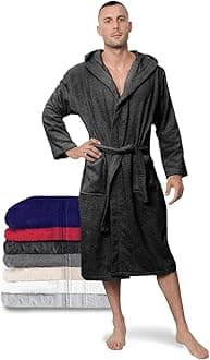 Men's Bathrobe, 100% Cotton (350 g/m²) Oeko-Tex® Certified, Bathrobe with Hood, 2 Pockets, Belt