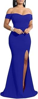 Women's Off Shoulder High Split Long Formal Party Dress Evening Gown