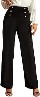 POPWINGSWomen Casual Solid Bootcut Button Trousers