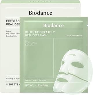BIODANCE Refreshing Sea kelp Real Deep Mask, Overnight Hydrogel Face Mask, Calming, Oil & Sebum Control, Blemish Care, After Sun Care, Sunburn Relief, Korean Skin Care | 1.19oz(34g) x 4ea
