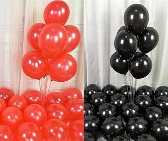 Black Red Balloons Pack of 200 for birthday decoration items also suitable for Anniversary, Wedding, Celebration, Party
