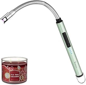 Candle Rechargeable Electric Arc Lighter Stainless Steel Housing & Hanging Hook with 360° Flexible Neck (Green)