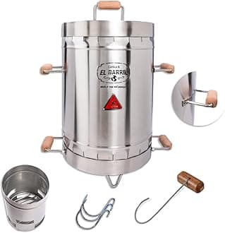 EL BARRIL 30lbs Smoker Grill Combo, Stainless Steel Vertical Barrel Charcoal Smoker. Outdoor Grill with Grilling Accessories