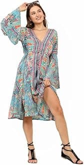 KE Kanha Exports Dress for Women, Beach Dress for Women, Latest Style, Dresses for Women, Summer Outfit, Unique Elastic Tassel Edge Design with Adjustable Drawstring and Flared