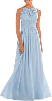 Annadress Women's Halter Lace A-Line Chiffon Floor-Length Bridesmaid Dress