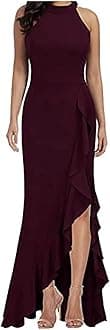 AMhomely Formal Dresses for Women UK Party Occasion Gowns Women Autumn Causal Solid Color Round Neck Sleeveless Dress Evening Dress Ladies Elegant Wedding Cocktail Dresses