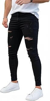 Men's Skinny Jeans Stretch Ripped Tapered Leg