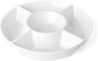 Porcelain Chip & Dip Serving Set - Divided Platter with 5 Compartments, Relish Tray for Snacks, Veggies, Candy - Durable, Microwave & Dishwasher Friendly - Elegant White Design for Parties