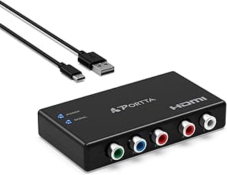 PORTTA Component to HDMI Converter, 5 RCA YPbPr + R/L to HD Video Converter, RGB to HDMI Adapter, Compatible with Wii, PS2, PS3, DVD, Xbox 360, HDTV, Monitor, Projector