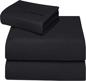 Single Fitted Sheet - Bed Sheets Single Bed Deep Pocket (35 cm) - Soft Brushed Microfibre Fabric Black Bedding.(Single (90x190cm), Black)