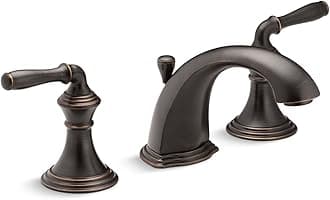 KOHLER 394-4-2BZ Devonshire Widespread Bathroom Faucet with Pop-Up Drain Assembly, 3-Hole 2-Handle Bathroom Sink Faucet, 1.2 gpm, Oil-Rubbed Bronze