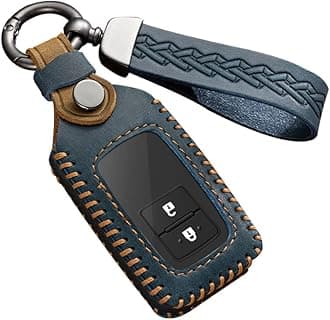 ontto Leather Car key fob cover fit for Toyota Auris Camry RAV4 Avalon Yaris Verso Land Cruiser 2012-2018 2/3/4 buttons Keychain Keyring Accessories key bag key holder key shell Protector Blue